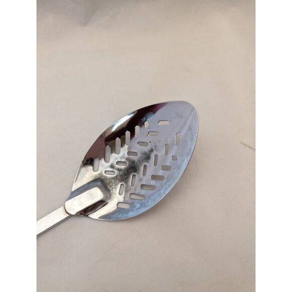 Vintage Slotted Serving Spoon White Handle 12 1/2" - Picture 2 of 8